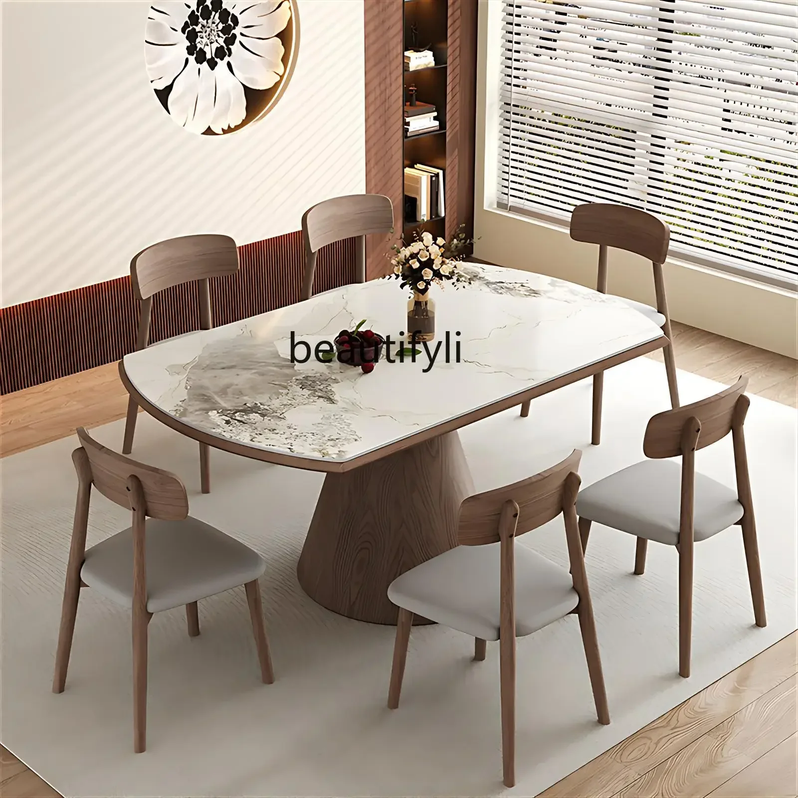 

Retractable Rock Slab Dining Table High-end Small Apartment, Square And Round Dual-purpose Multi-function Wabi-sabi Dining Table