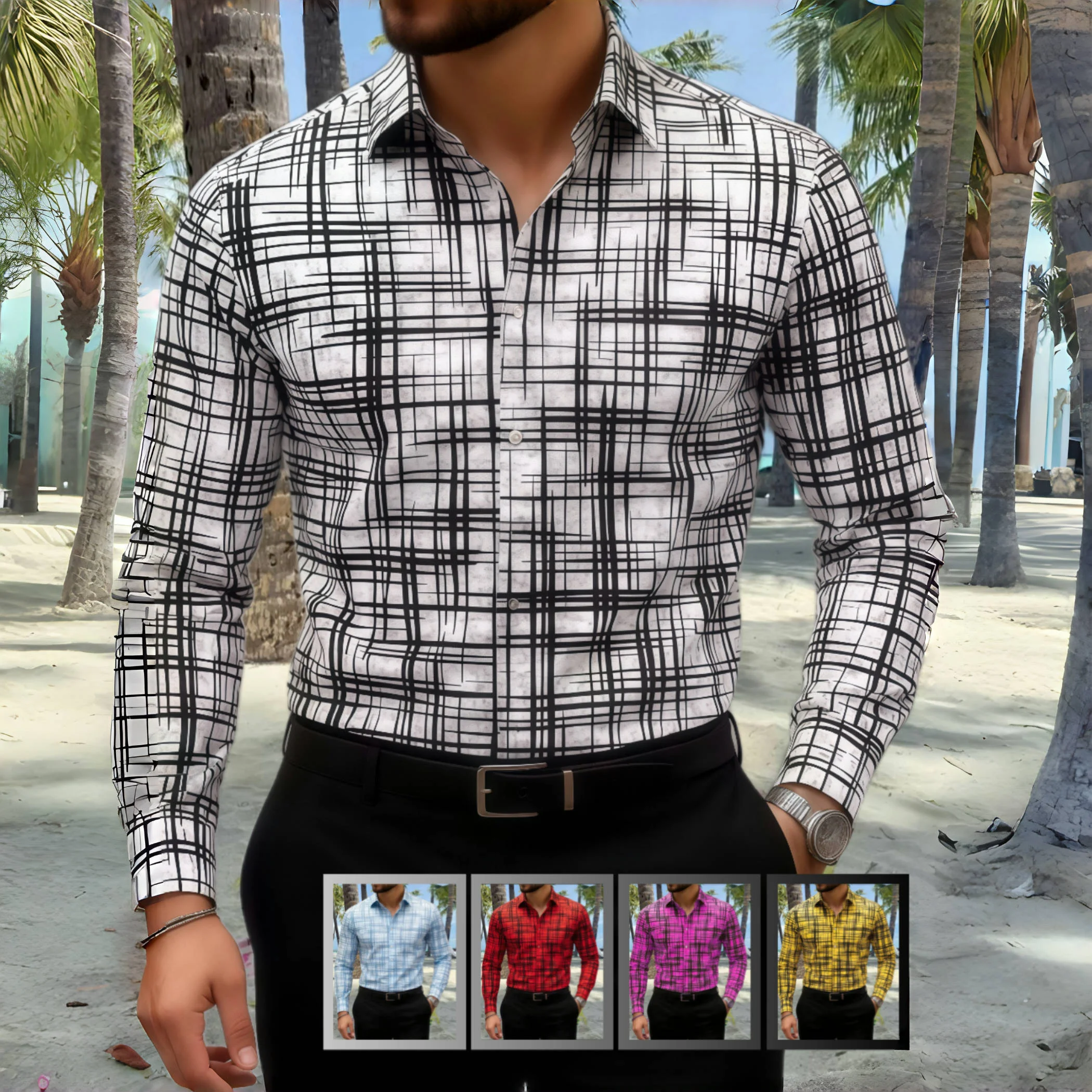 

Мужские футболки Рубашка с длинным рукавом Повседневная приталенная рубашка на пуговицах Рубашка в линейную полоску Текстурированная рубашка Мужские топы Рубашка Мужская одежда