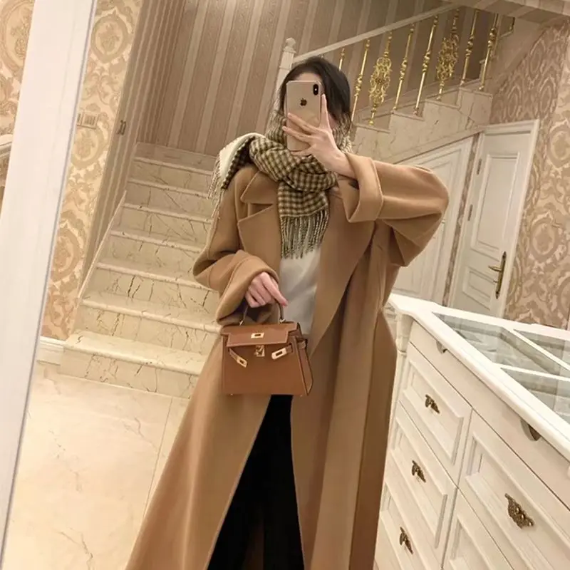 

2023 autumn and winter new foreign-style celebrity double-sided woolen coat women's medium and long small woolen coat