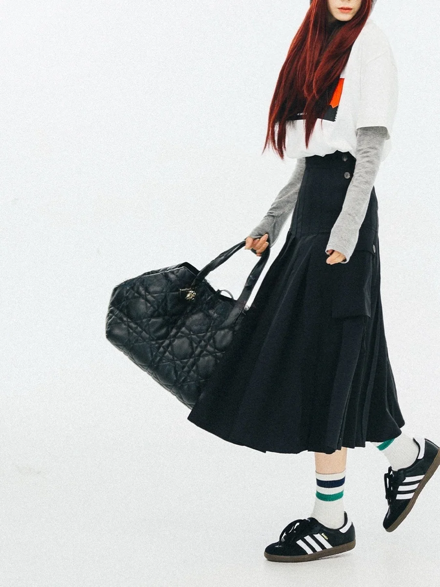 

Универсальная плиссированная юбка А-силуэта в стиле ретро для работы и повседневной носки, из нейлона и спандекса, свободного кроя, Q020