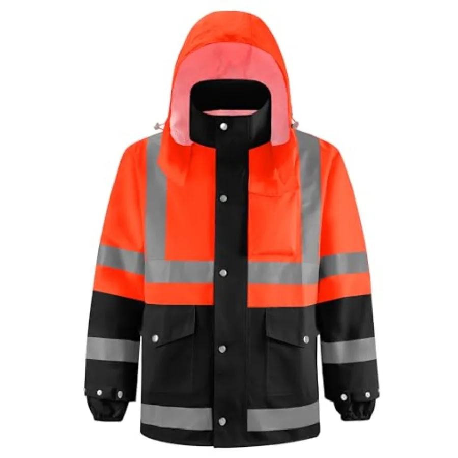 

Reflective High Visibility Safety Jacket, Safety Rain Jacket with Hood, Lightweight Workwear for Outdoor Construction