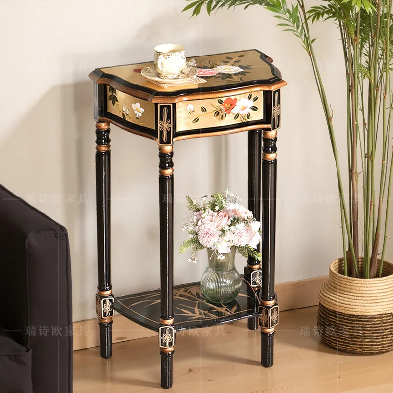 Yjq American rural solid wood corner table retro painted storage coffee table entrance table new Chinese gold foil living room