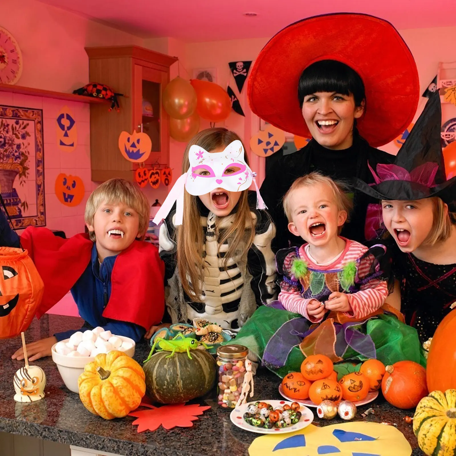 2 ชิ้นฟ็อกซ์หน้ากากฮาโลวีนสุนัขจิ้งจอกครึ่งหน้าหน้าพรหมสวมหน้ากากตกแต่งเด็กพลาสติกเด็ก