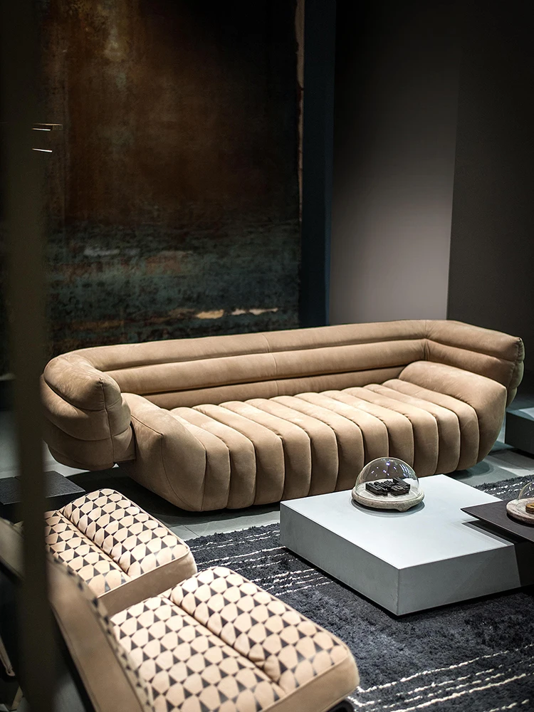Italian minimalist banana boat sofa light luxury villa large flat layer fabric sofa Tactile matte