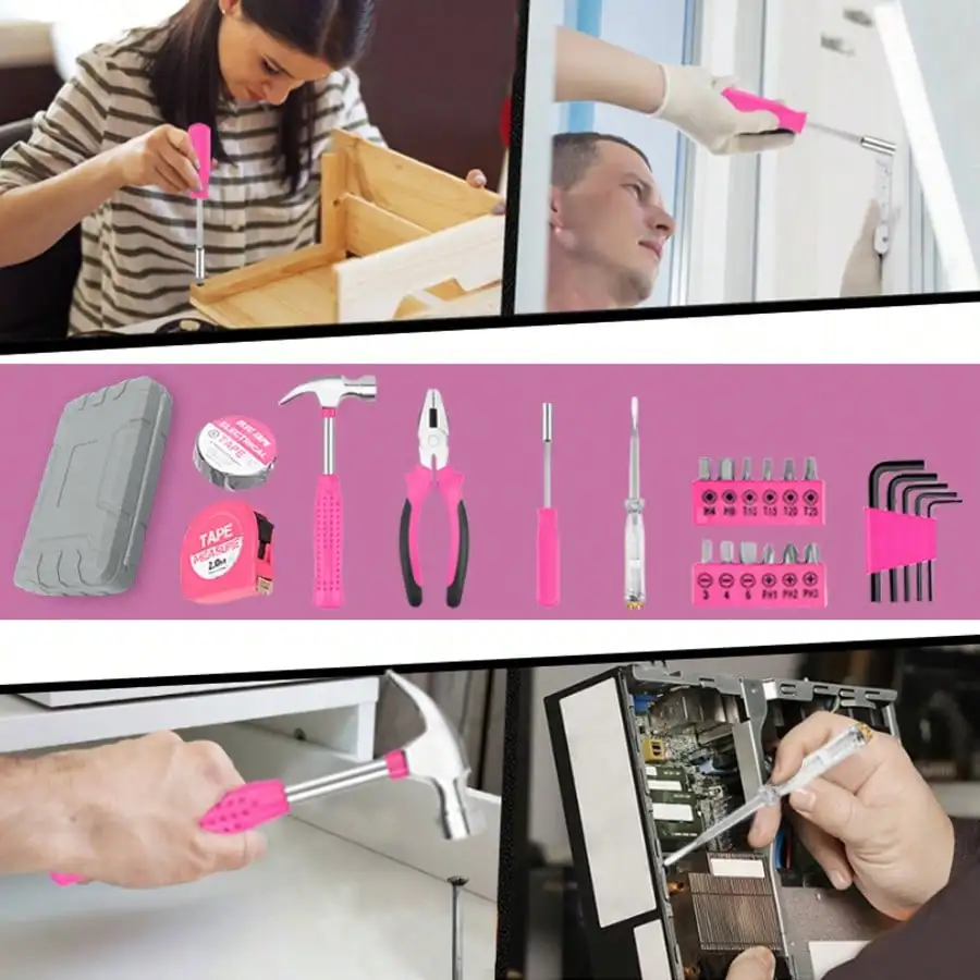 مجموعة أدوات بلاستيكية من سبائك الوردي مكونة من 24/46 قطعة للصيانة اليومية للمنزل #2