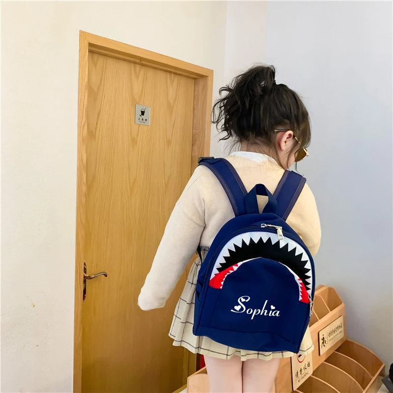 Mochila personalizada de tiburón para niños pequeños, mochila con nombre personalizado, bolsa escolar de dibujos animados para bebés, niños y niñas de 1 a 5 años