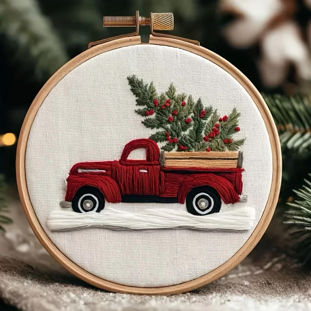 Das DIY-Materialpaket-Set mit Weihnachtsmuster und Handstickerei, ausgestattet mit einem englischen Leitfaden und Anleitung, ist etwas Besonderes – Detail 5