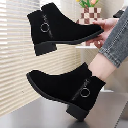 GKTINOO 2024 Women Boots Vintage Real Cow Suede Leather Spring Autumn Winter Ankle Boots For Women Ladies Med Heels Shoes