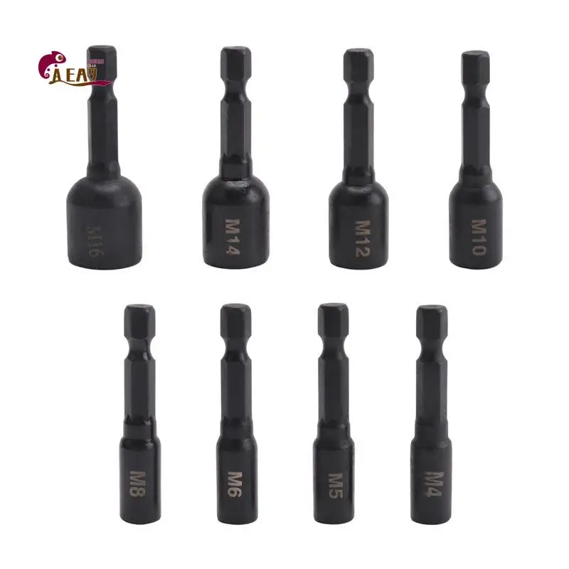 AEA9-8Pcs Tap Die Socket Adapter 1/4 Inch Hex Shank Machine Screw Metric Plug Threading Tool For Electric Drill M4-M16