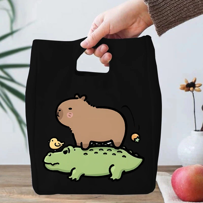 Cartoon Capybara Print Portable Lunch Bag Women Men Kids Food Thermal Box Multi-function Office Bento Insulated Lunch Handbag