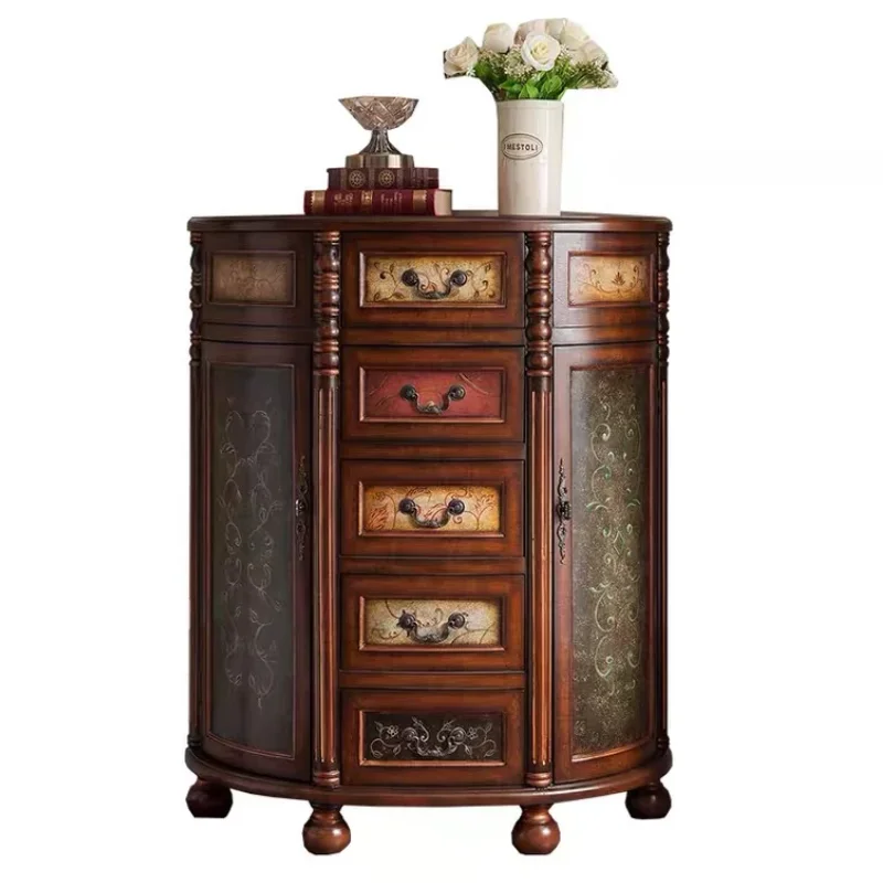 

American retro painted three-bucket chest of drawers, old solid wood mystery cabinet, light luxury storage corner