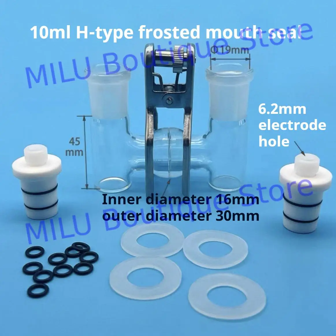 Célula eletrolítica selada tipo H com corpo de eletrodo fosco e copo pode ser equipada com membrana ionica