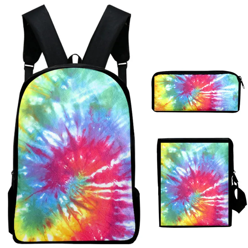 

Classic Tie Dye Colorful Psychedelic 3D Print 3pcs/Set School Bags Laptop Daypack Backpack Inclined shoulder bag Pencil Case