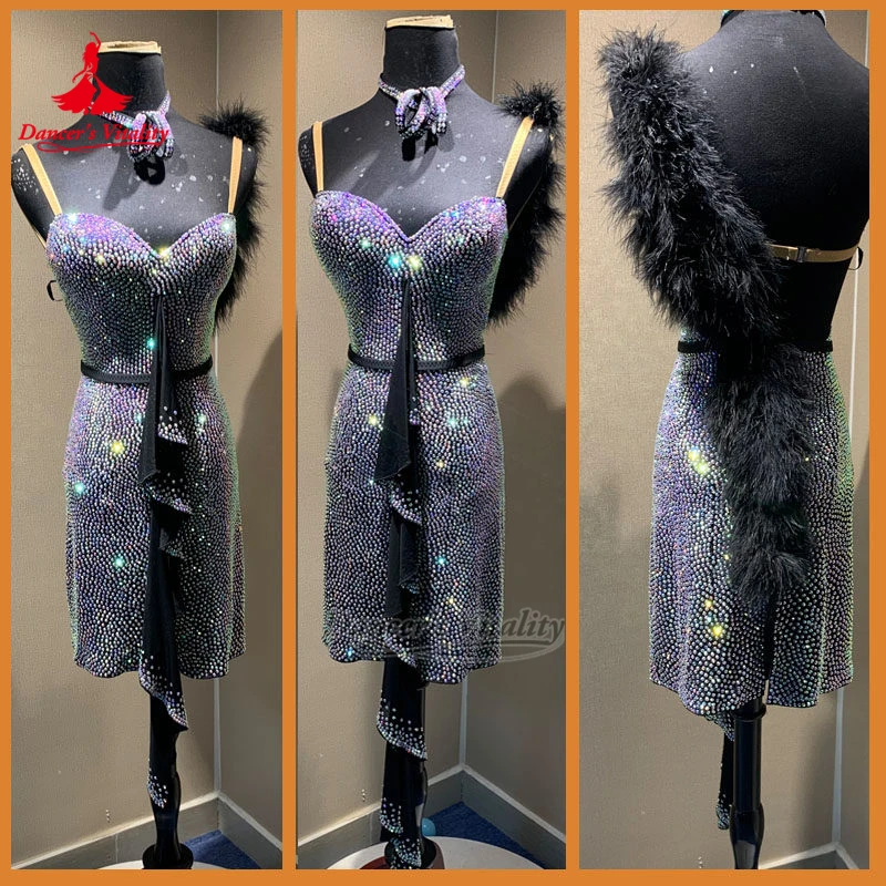 

AB Stones Paso Doble Sleeveless Sling Dresses Adult Female Latin Professional Dancer's Wear High-end Customize Dancer's Vitality