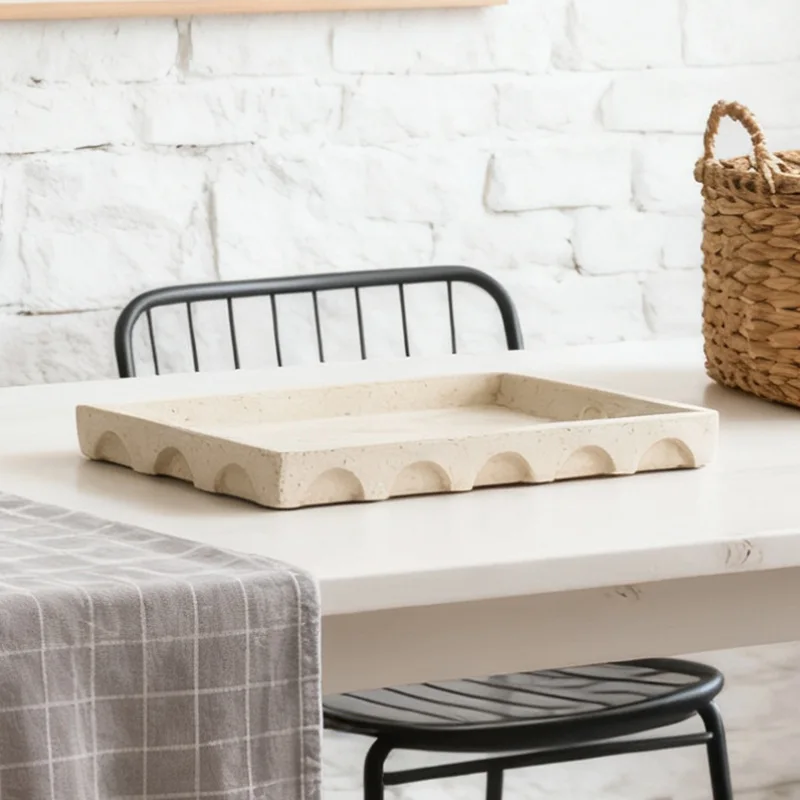 European medieval style imitation travertine tray ornament modern wabi sabi model room abstract art tea fruit plate ornament view 2