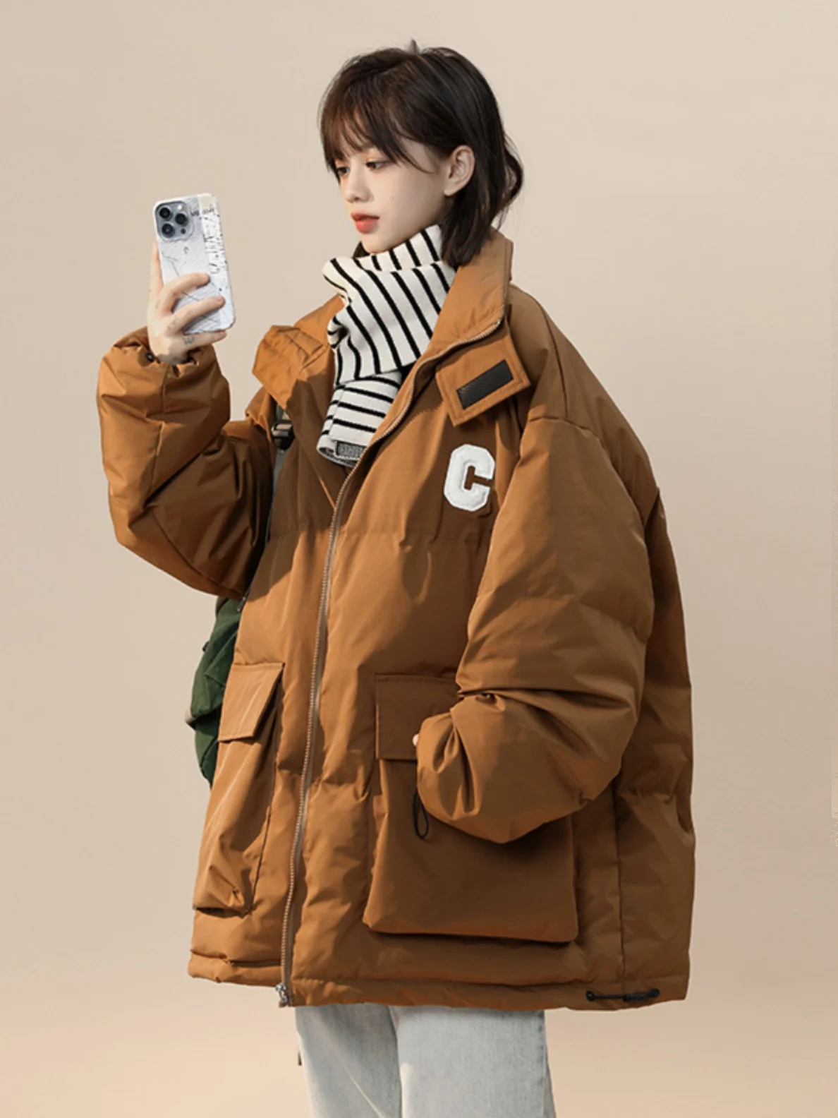 Women\'s Brown Parka Jacket Overcoat Warm Thicken Turtleneck Coat Korean 90s Vintage Harajuku Padded Jacket Clothes Winter Autumn