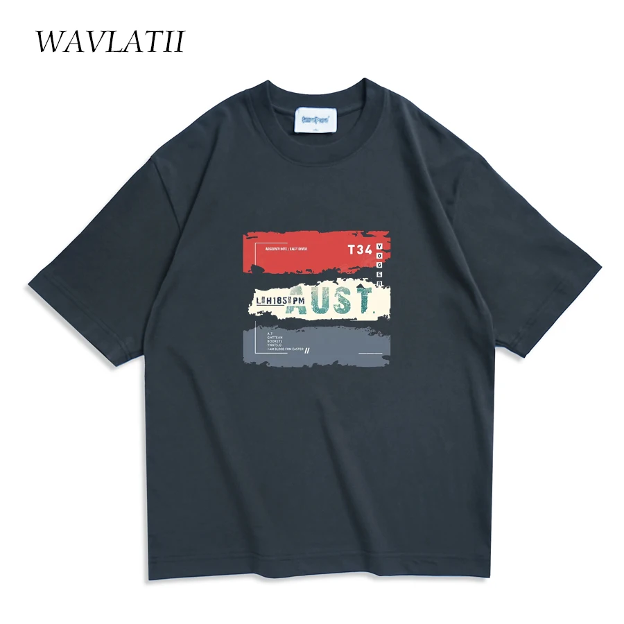 WAVLATII Men New Dark Grey T shirts for Summer Male Cool Colorful Printed Tees White Casual Oversized Short Sleeve Tops WMT2370