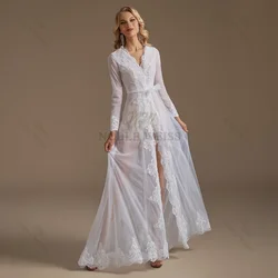 Appliques Bridal Jacket Long Sleeves Wedding Coat Sweep Train Wedding Capes Wraps Bolero Jacket Lace Wedding Robe Tulle Shrugs