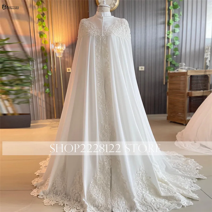 Islamic Dubai Muslim Wedding Dresses for Pregnant Woman High Neck Long Sleeve Bride Dress Chiffon Lace Abito Da Sposa