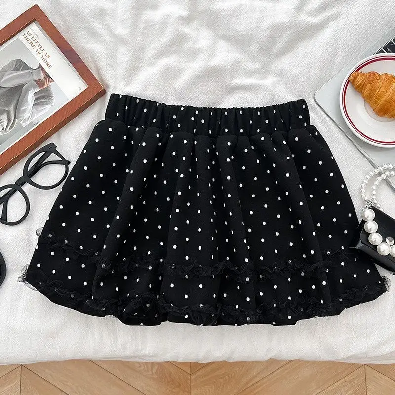 

Черная юбка А-силуэта в горошек с высокой талией, женская, весенняя, стройнящая, универсальная, в корейском стиле, для повседневной носки