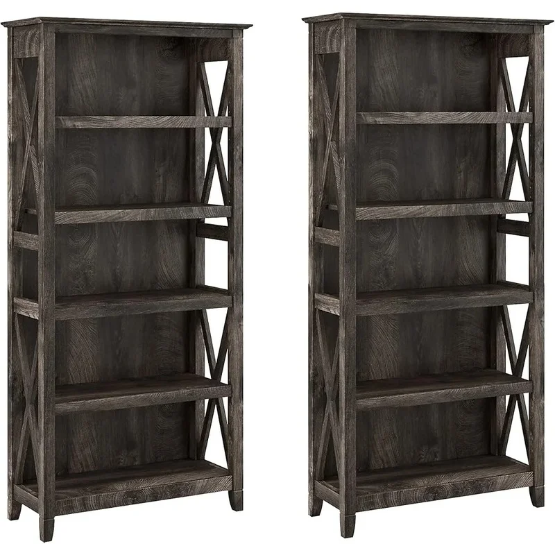

Adjustable 5-Shelf Tall Bookshelf Set of 2 for Office Living Room Library Study Room Storage Display
