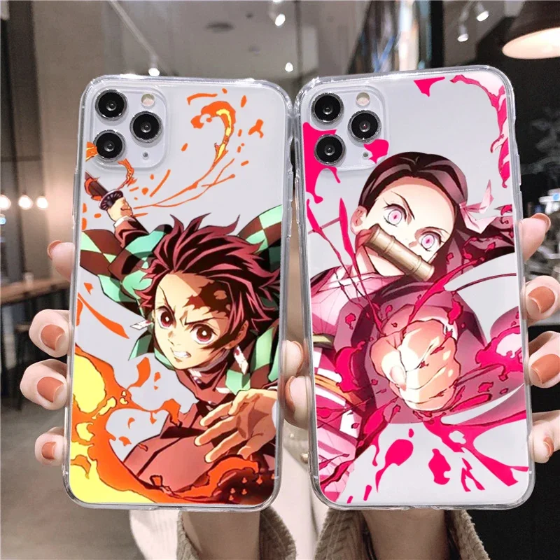 Japan Anime Demon Slayer Case for iPhone 11 12 13 14 15 16 Pro Max 7 Plus mini X XR XS SE PhoneKimetsu No Yaiba TPU Cover Coque