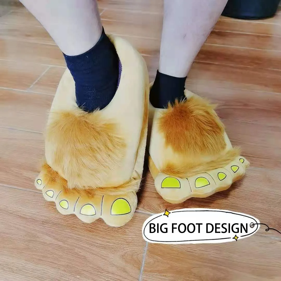 Pantoufles en fourrure à gros pieds pour hommes, superbes animaux de compagnie, chaussures de maison floues, chaussures chaudes d\'hiver, pantoufles