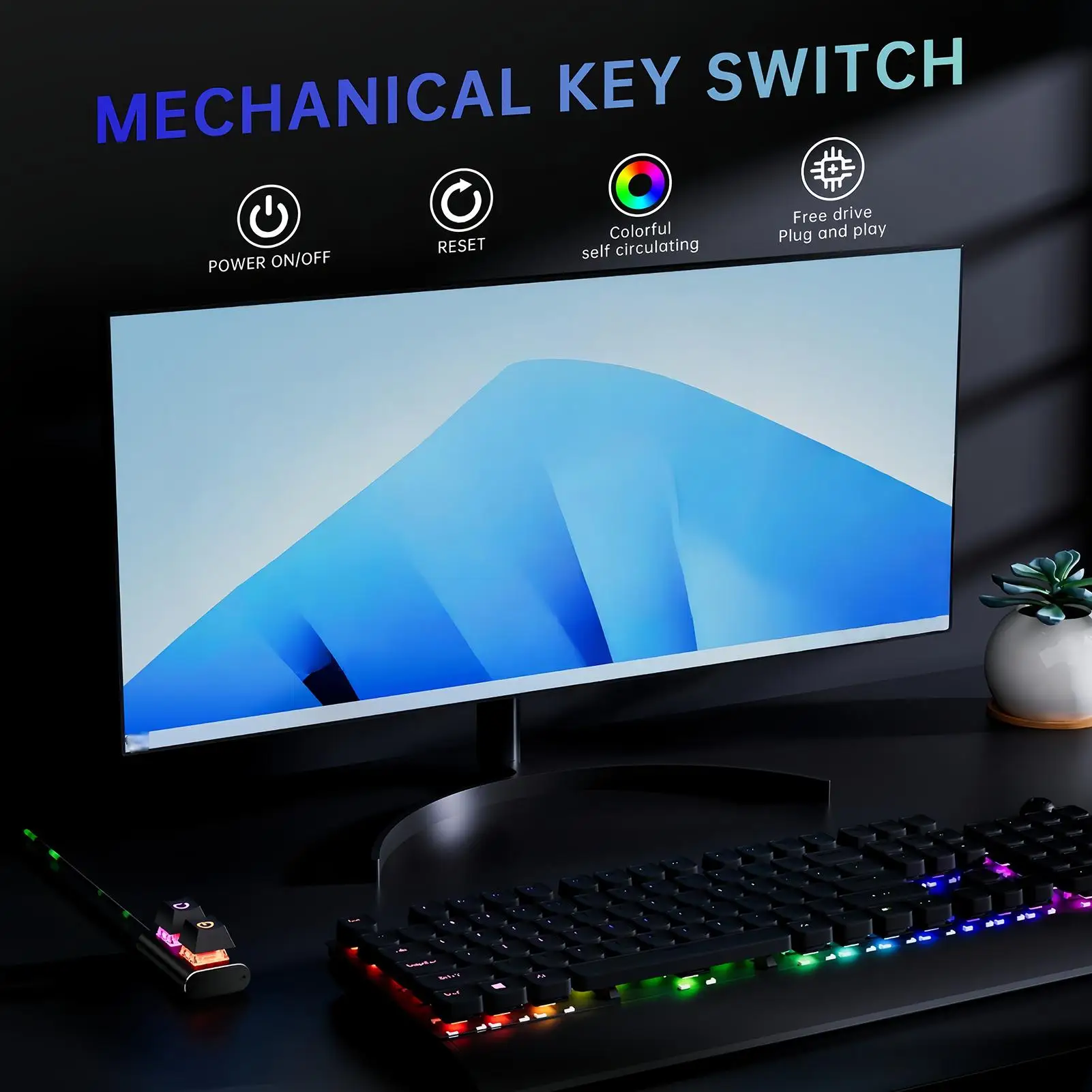 PC Power Button RGB LED External Mechanical Replacement Parts Computer Power Button Extension Cable for Home Office Motherboard