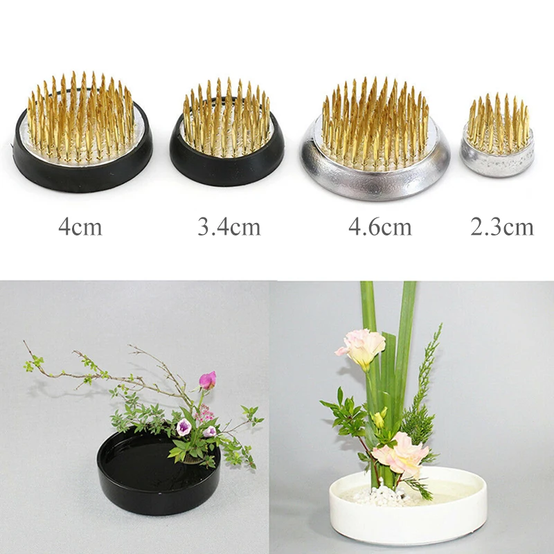 1PC Round Copper Ikebana Flower Frog Kenzan Pot Vase Ornament Japanese Floral Arrangement Holder Pin Art Fixed Arranging Tool