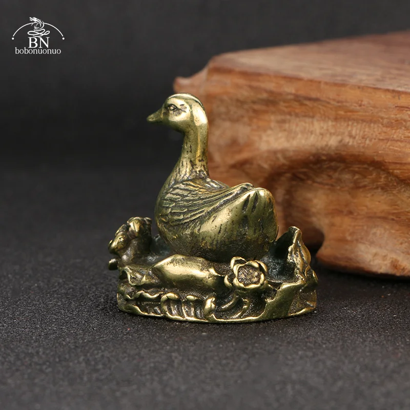 Retro Brass Duck Statue Desktop Small Ornaments Animal Miniature Figurines Home Decorations Crafts Collections