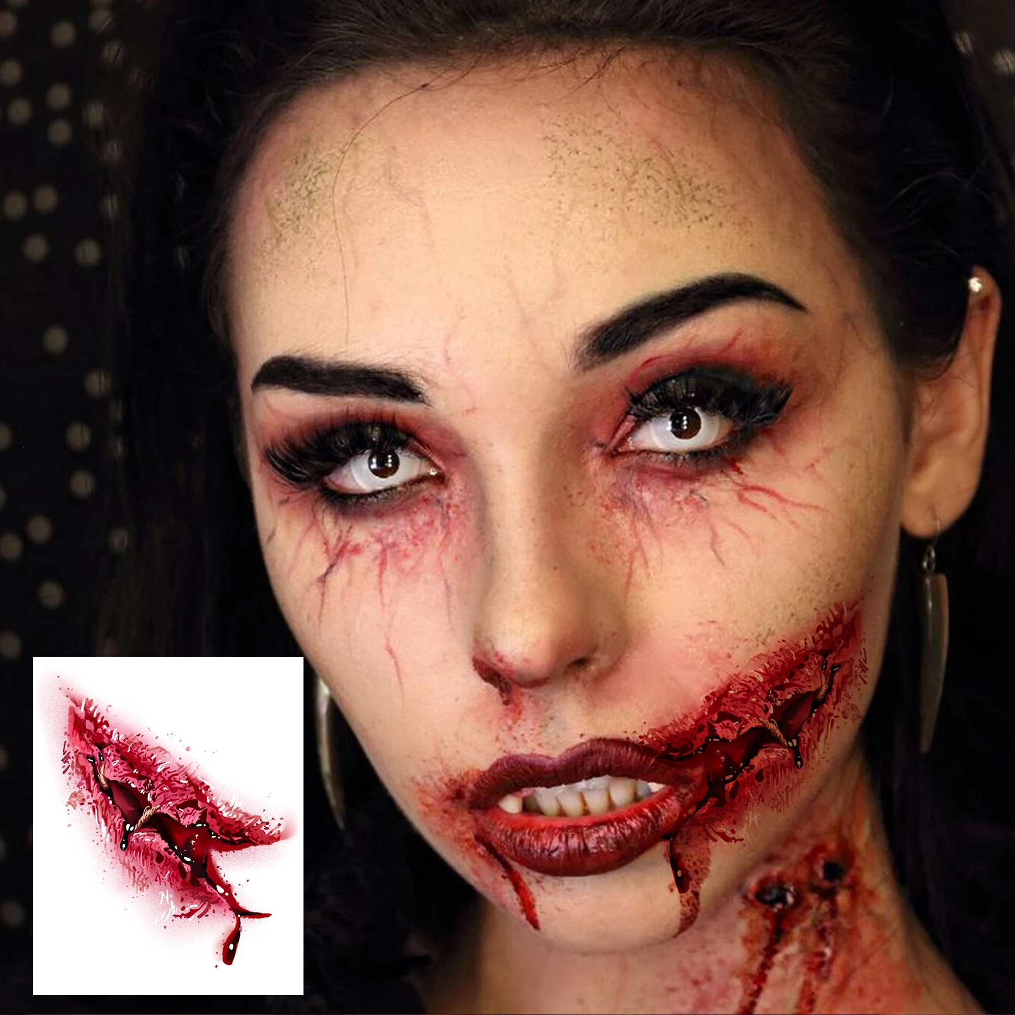 1 Sheet Halloween Bloody Wound Stitch Injury Temporary Tatoo Sticker, Realistic Bleeding Scratch Waterproof Fake Tatoo Last Long