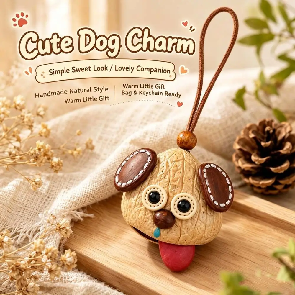Adjustable Retractable Tongue Fruit Shell Puppy Pendant Leather Rope Fruit Shell Puppy Sticking Out Tongue Pendant Handmade