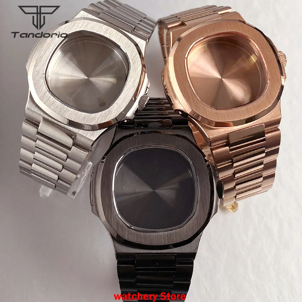 

Корпус часов из розового золота/черного/серебристого стали 40 мм для сапфирового стекла Nautilus 10ATM, подходит для NH35 NH36 NH38 NH70, стеклянная задняя винтовая заводная головка