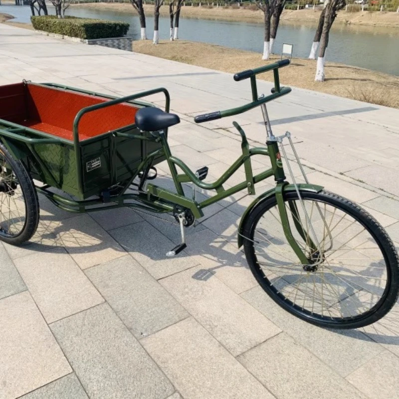 Casual and comfortable old-fashioned tricycle pulling cargo load bold large manual three wheels