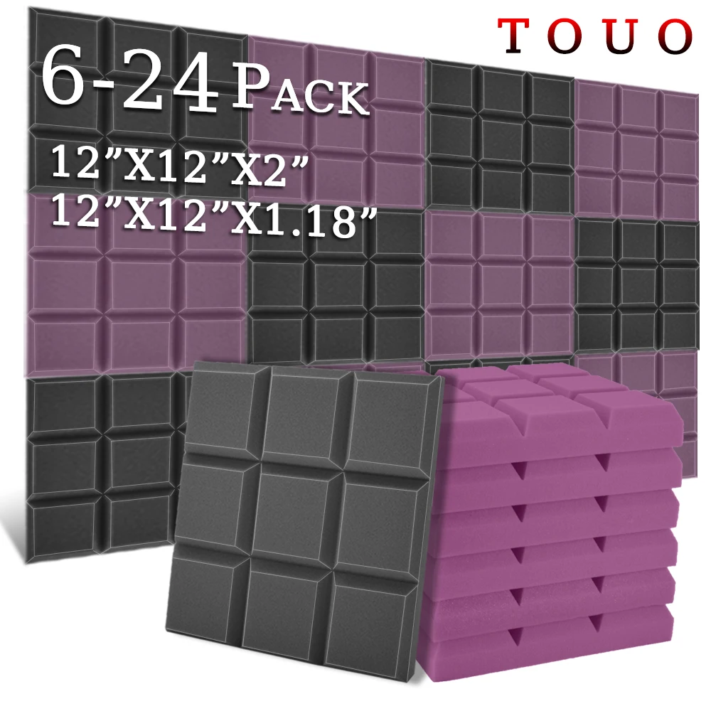 

TOUO 6/12/24 Pcs Beveled Edge 9 Block Tiles Acoustic Foam Sound Insulation Treatment Soundproof Material Ktv Acoustic Treatment