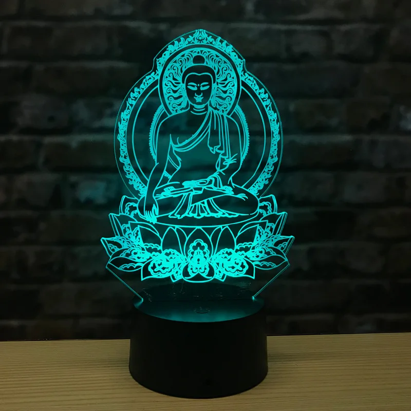 Sakyamuni 3D Night Light LED Colorful Visual Buddha Lamp 7 Color Changing Acrylic USB Table Bedside Lamp Birthday Christmas Gift