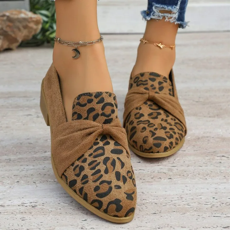 

2025Весенняя модная женская обувь с леопардовым принтом на плоском каблуке, женская обувь для вечеринок на мелкой подошве, лоферы Мэри Джейн, большой размер 43 на низком каблуке