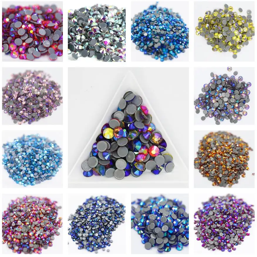 

10bags bulk 30 AB Colors Crystal AB Mix Glass Hot Fix Rhinestones For Clothing Decoration Garment Flat Back Iron On Rhinestone