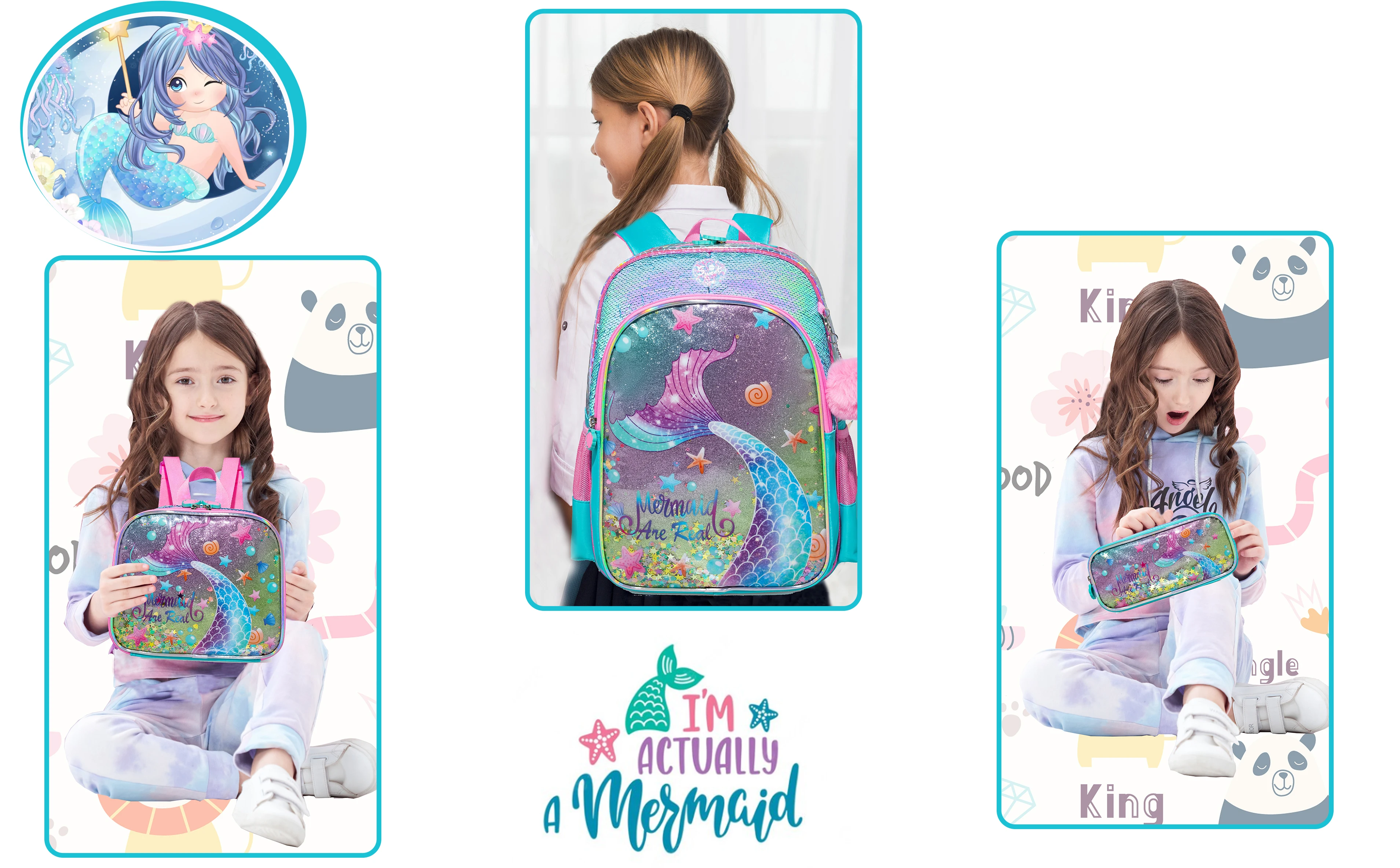 Meetbelify Backpack for Girls Backpacks Kids School Bookbag for Elementary Students Full Size Travel Bag with lunch box