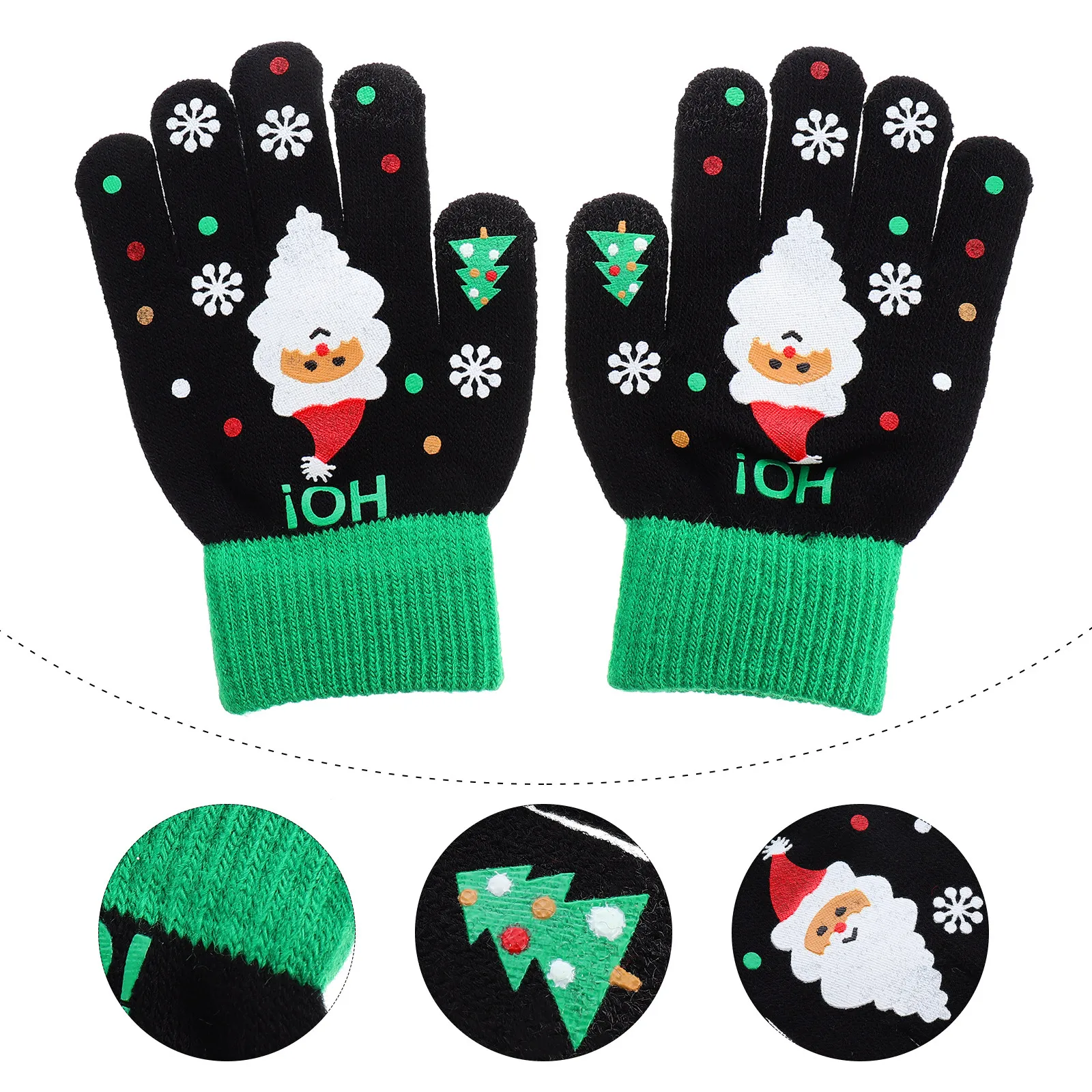 

Warm For Kids Full Finger Knitted Christmas Pattern Santa Claus Design Touch Screen Winter Hand Protection Warm Knitted