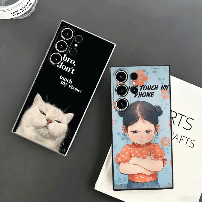Funny Dont Touch My CallPhone Soft Phone Case For Samsung S24 S25 S26 Ultra S23 S22 Plus S21 S20 FE Edge + Black White Couple Co