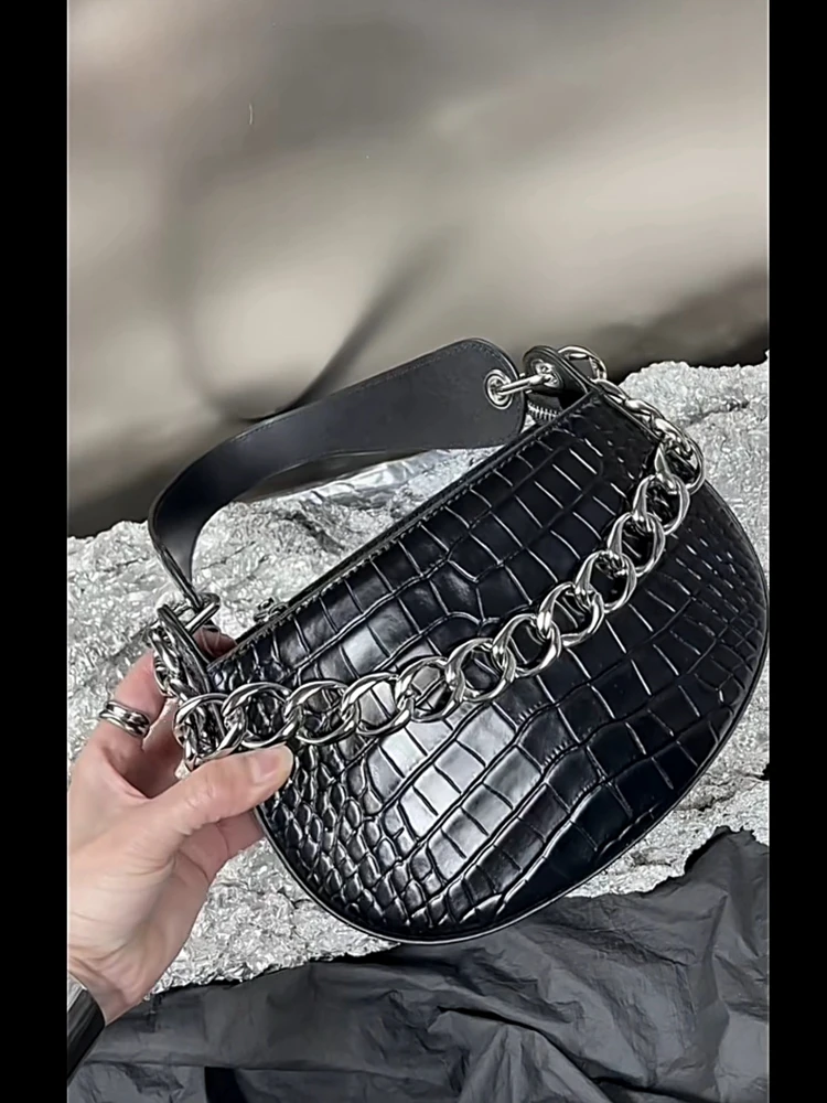 

Fashion Crocodile Pattern Unique Chains Bag Genuine Leather Women Bag\Handbag Simple Design Real Leather Shoulder Crossbody Bag