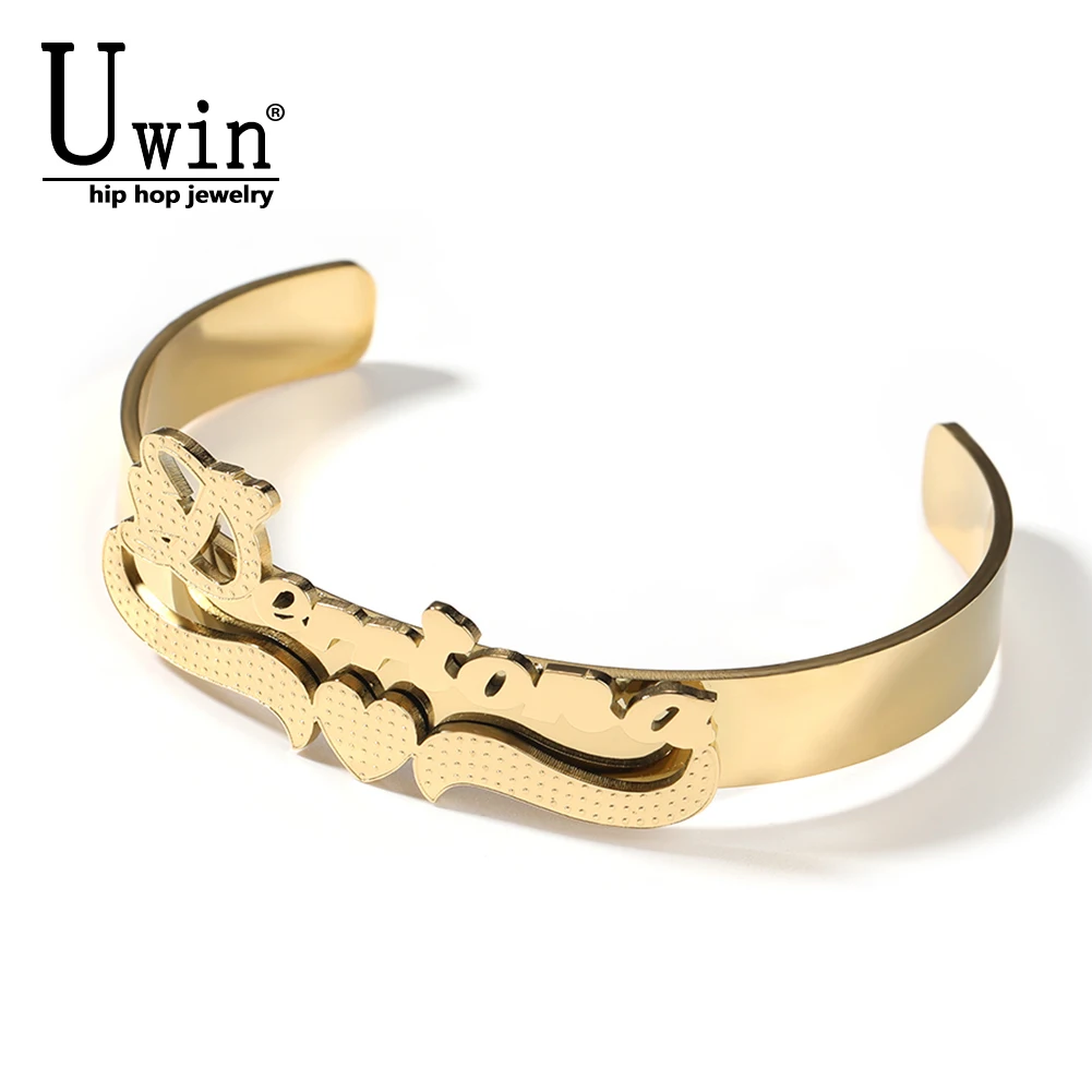 Uwin Custom Name Bracelet Vintage Jewelry Accessories Personalized 3D Embossed Stainless Steel Bangle Matching Couple Stuff