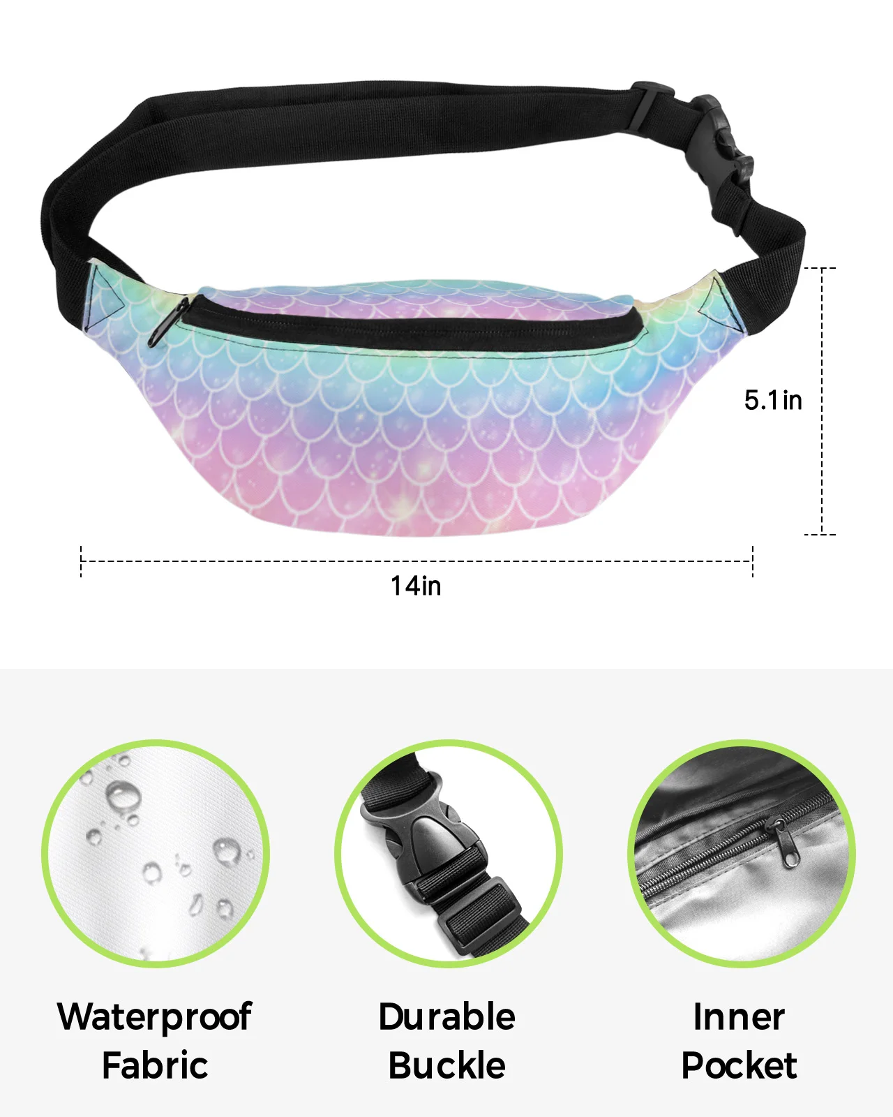 Mermaid Scales Ocean Rainbow Waist Packs Shoulder Bag Unisex Messenger Bag Casual Fashion Fanny Pack for Women