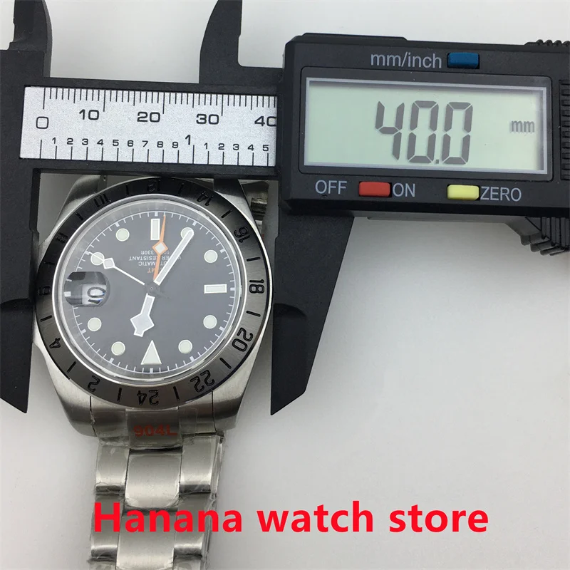 Мужские автоматические механические часы для дайвинга, 40 мм, механизм NH34A, стрелки GMT, 24 часа, фиксированный безель, сапфировое стекло, черный светящийся циферблат