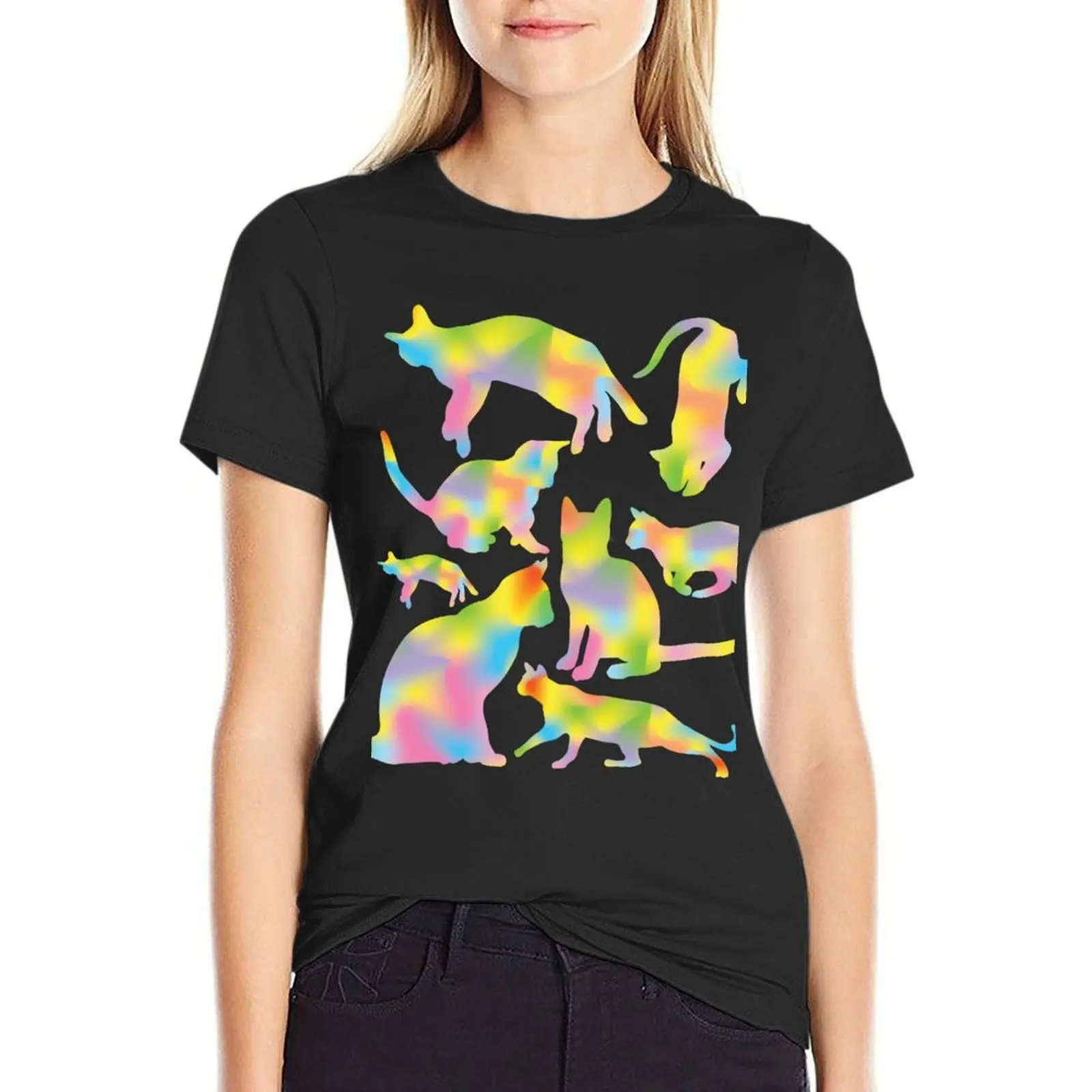 

Rainbow Cats T-Shirt korean fashion blanks vintage clothes tees plus size t shirts for Women loose fit