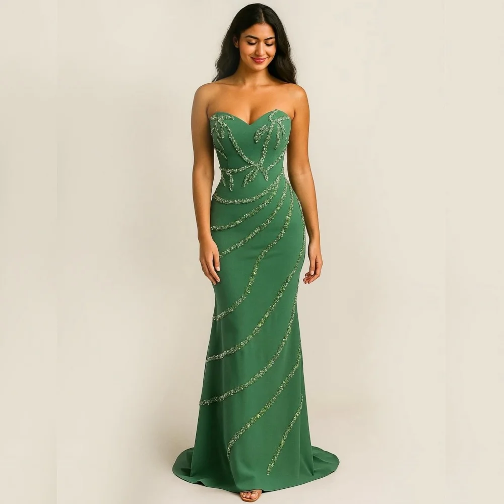 

Customized Chinese Style Jersey Sequined Trumpet Strapless Long Dresses Bespoke Occasion Simple Sparkle