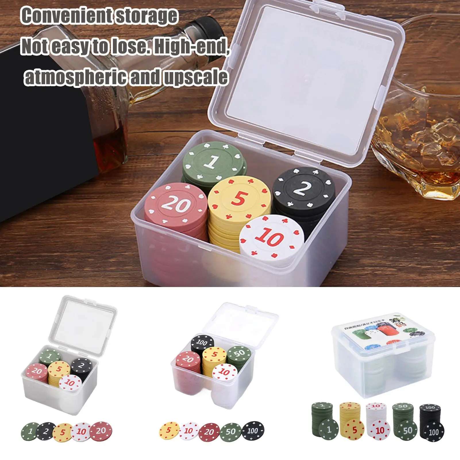 

Покерные фишки, 100 шт., игровые принадлежности с коробкой для хранения, профессиональные покерные фишки для дома, путешествий, ночных турниров, вечеринок, праздника