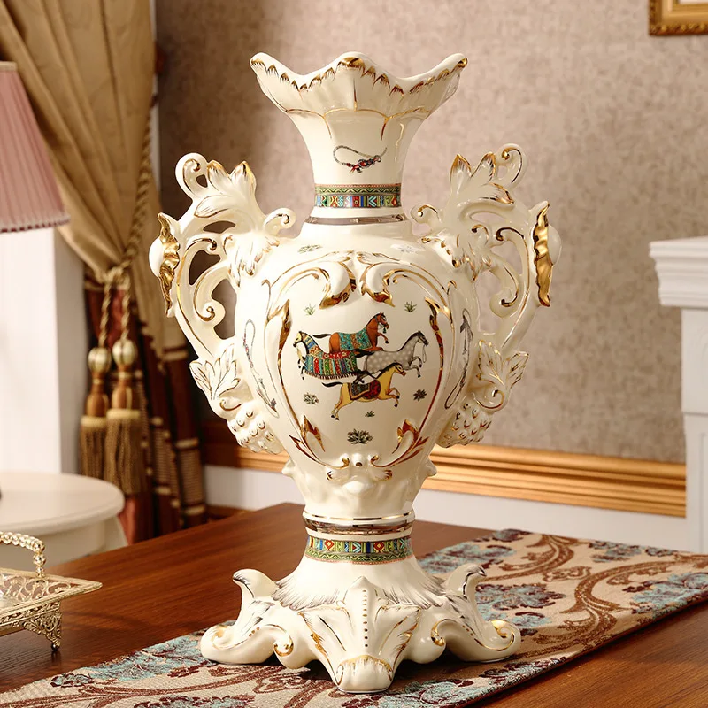 

Large luxury European vase ornament, living room TV cabinet floor-to-ceiling ceramic handicrafts, retro home decoration