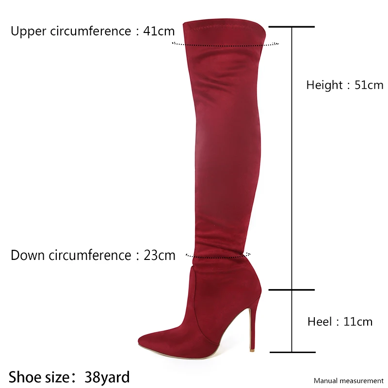 Red Stiletto Thigh Boots T-show Model Shoes Fashion Winter Pointed Toe Boots Red Suede Over-the-Knee Long Boots 11CM Women Heels